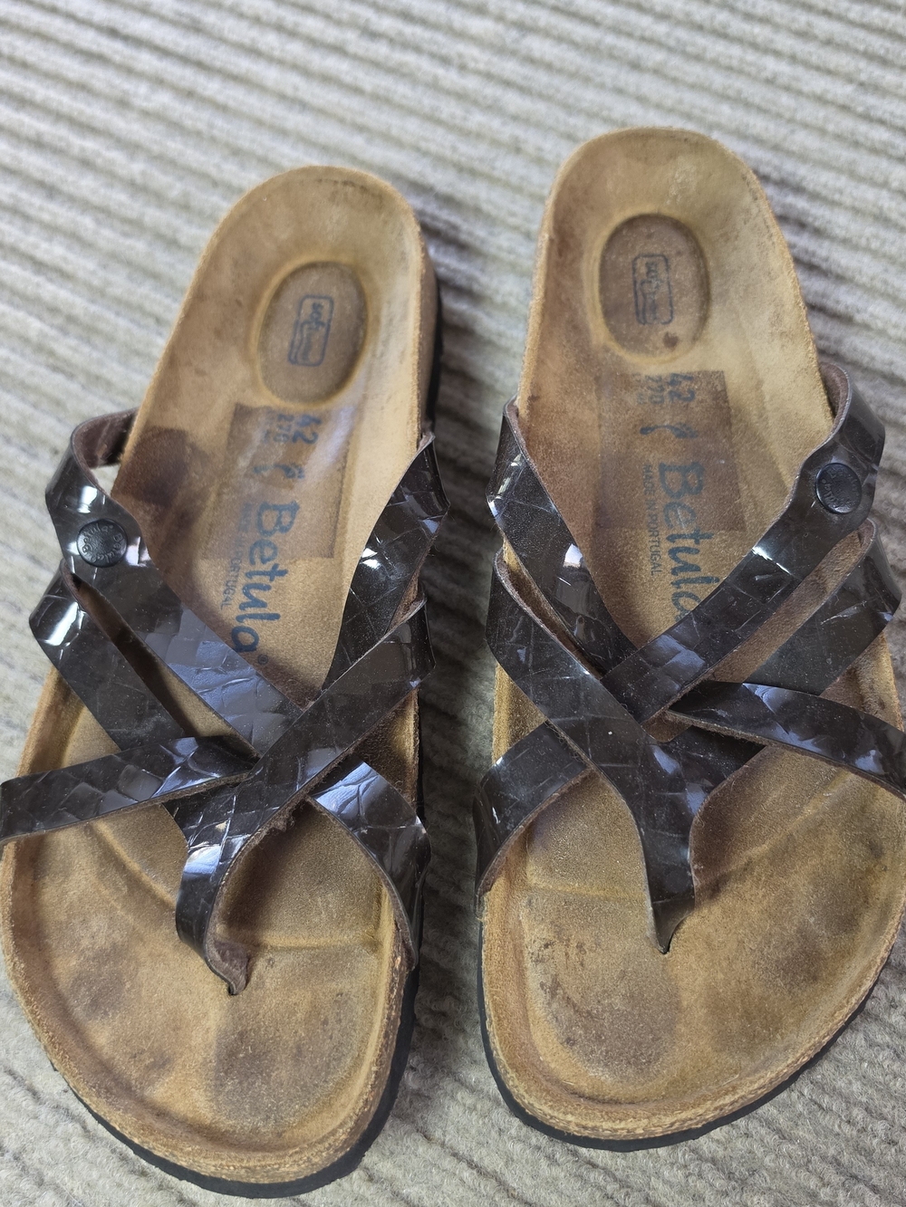 Birkenstock Betula Vinja Brown Patent Criss Cross Slide Sandals Size EU 42